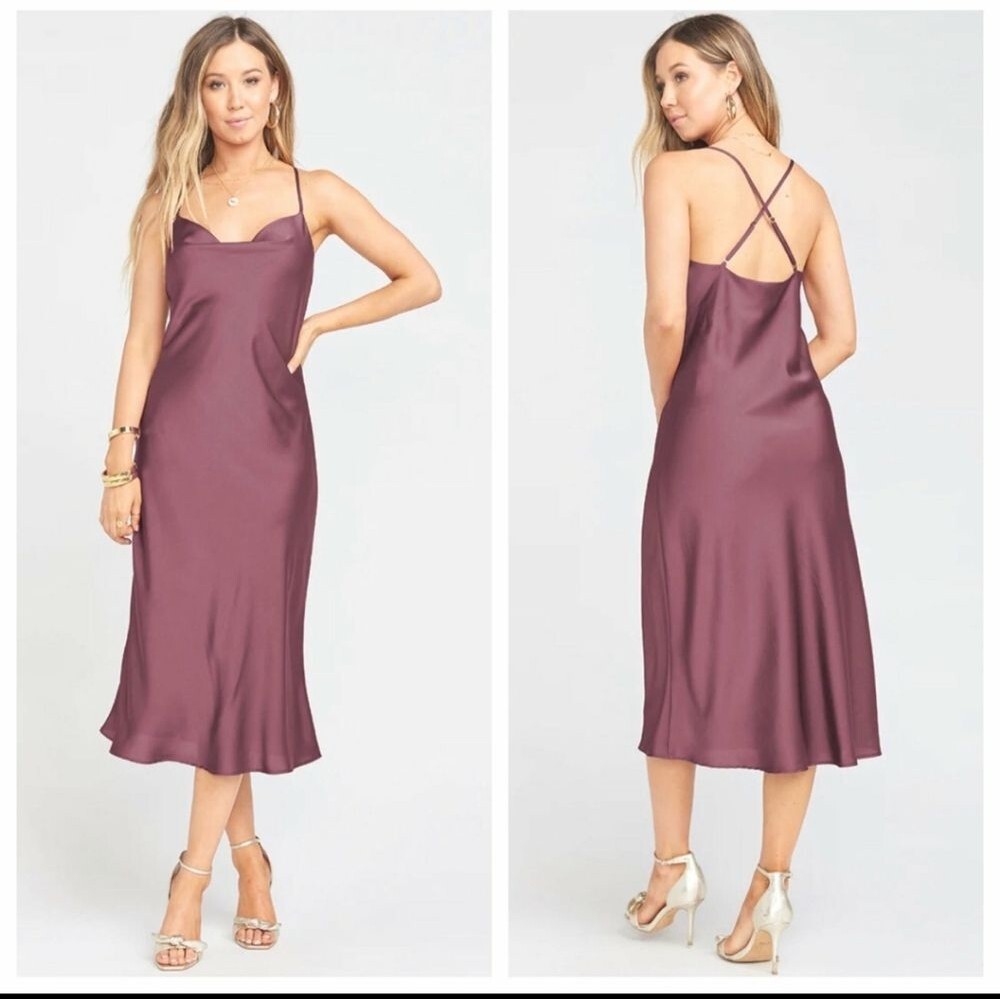 Show Me Your MuMu Verona Cowl Dress Dusty Plum Luxe Satin Wedding Bridesmaid